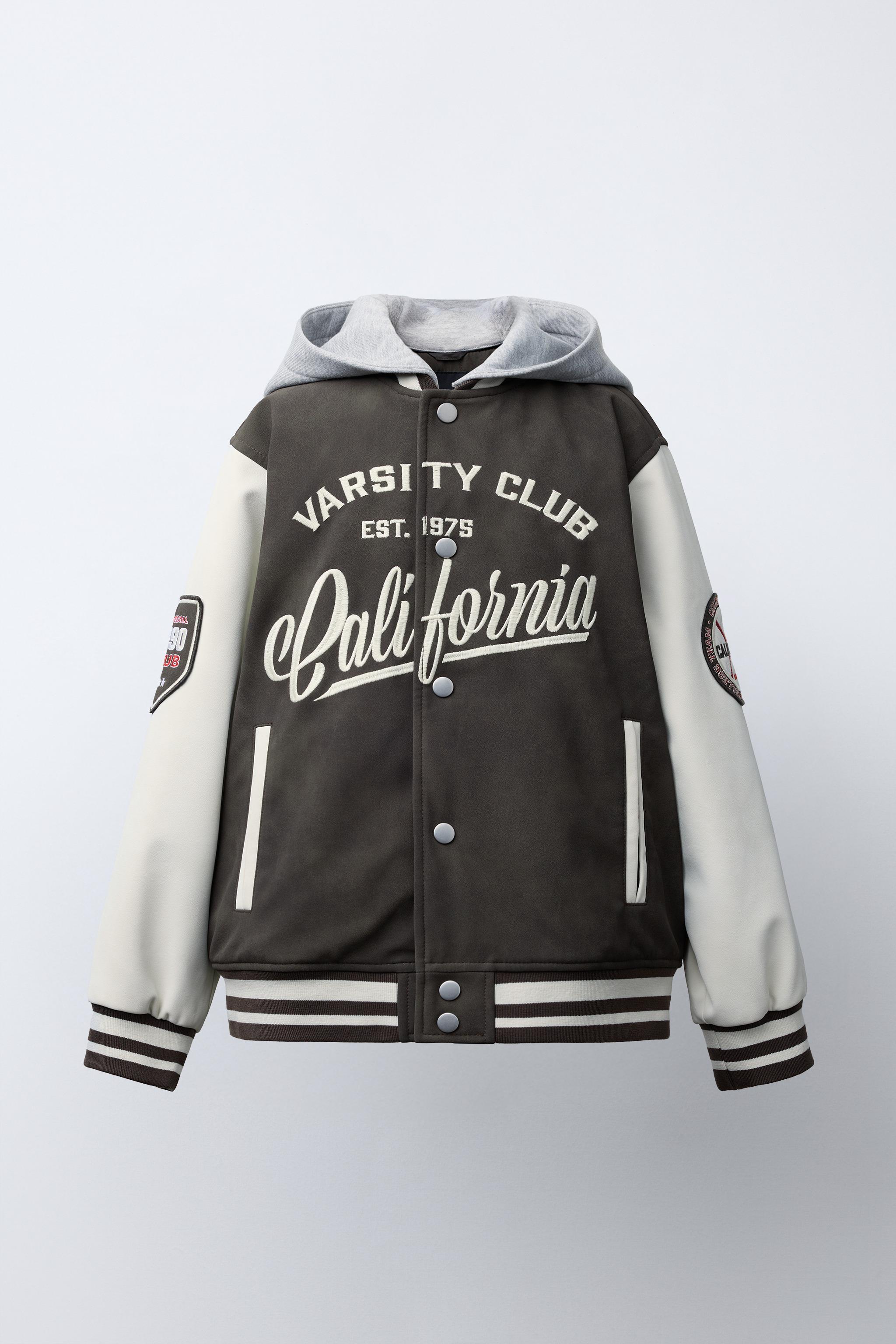 HOODIE BOMBER JACKET WITH FAUX LEATHER SLEEVES